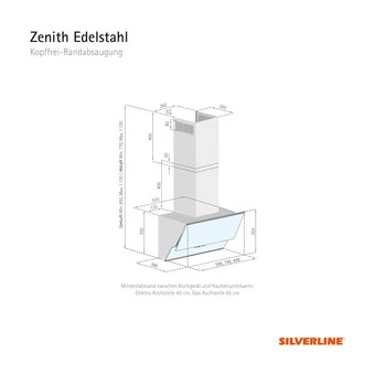 Silverline Zenith Edelstahl ZEW 800 WE, 80cm, Kopffrei, Edelstahl/Weißglas 3 Silverline Zenith Edelstahl ZEW 800 WE, 80cm, Kopffrei, Edelstahl/Weißglas - Image 3